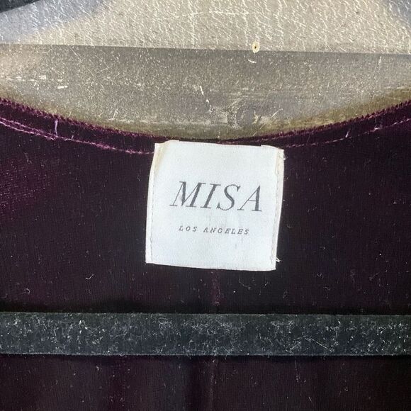 Misa Women’s Size Small Leila Velvet Bodysuit Burgundy Deep V Ruffle Sleeve - Picture 3 of 7